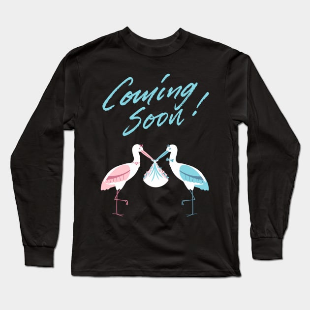 Mother's To Be, New Moms, Baby Announcement Cute, Storks, Coming Soon Design Long Sleeve T-Shirt by BirdsnStuff